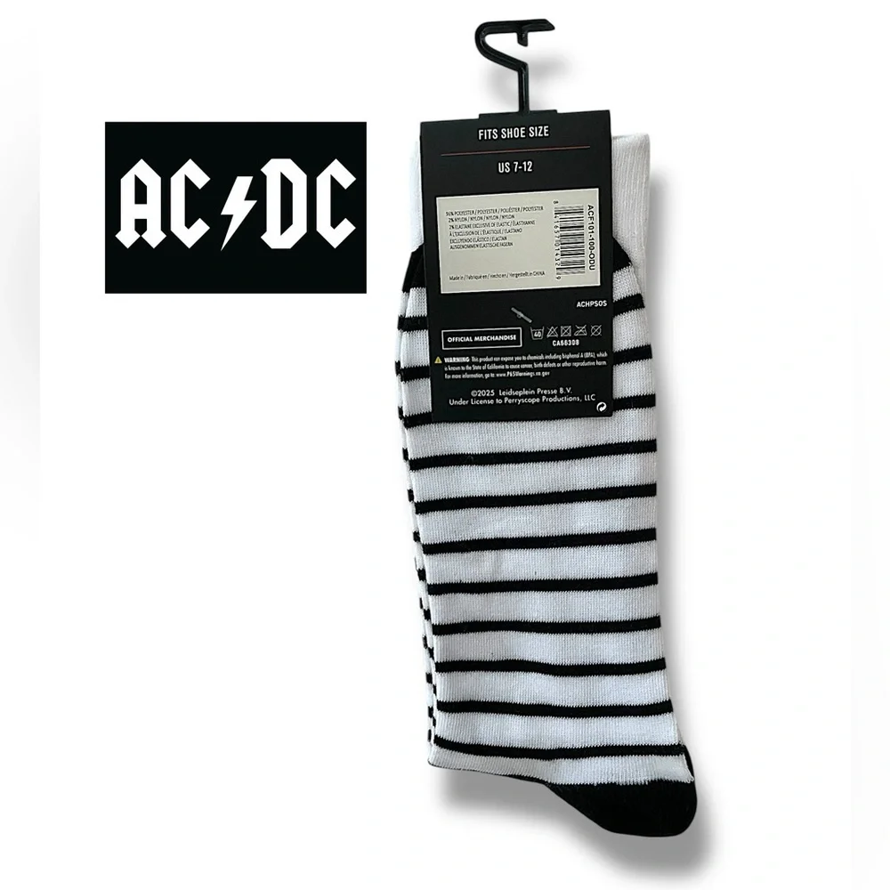 AC/DC Crew Socks Fun Novelty Classic Rock Black White Adult Unisex One Size 7-12